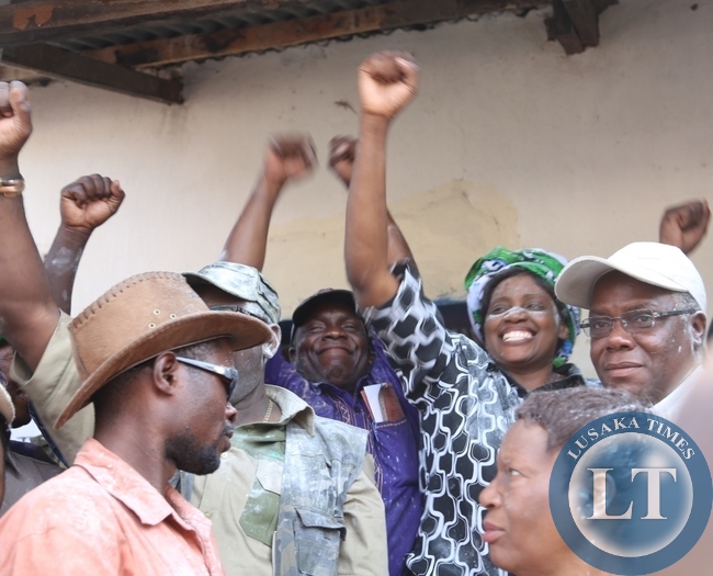 PF ‘ Chritabel Ngimbu Mukuyu Flanked By  Campaign Manager, Hon Wilbur   simuusa  and North Western Miniter, Nathanel Mubukwanu  waves To The Celebrating Supporters  after Being Declared Winner Of The Zambezi West Constituency By Election.