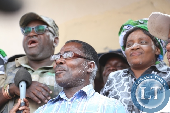 Davis Chisopa being air lifted by party officials to celebrate his victory after scooping the Mkushi south bye election. PF ‘ Chritabel Ngimbu Mukuyu Flanked By Campaign Manager, Hon Wilbur simuusa and North Western Miniter, Nathanel Mubukwanu waves To The Celebrating Supporters after Being Declared Winner Of The Zambezi West Constituency By Election.