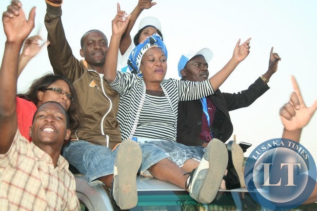 MMD’s Victoria Kalima, celebrates with her victory with party members after she was declared winner in the Kasenengwa by-election held in Chipata on Thursday