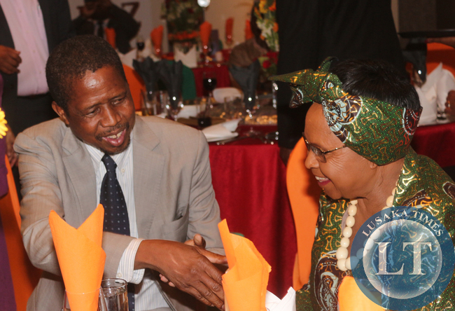 Edgar Lungu and mama Kankasa at the Zambia at 50 dinner hosted by Mahtani Group of Companies.Edgar Lungu was the guest of honour
