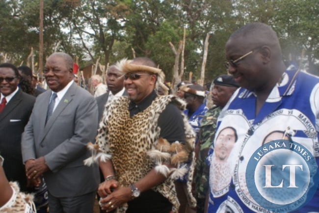 Former Zambian President Rupiah Banda with Malawian leader of Malawian opposition Lazarous Chakwera (left), Vice-President Saulos Chilima, and former Malawian vice-president Khumbo Kachali