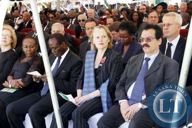 Diplomats accredited tpo Zambia during the Interdenominational Thanks giving requiem church service of President Sata at Parliament in Lusaka on November 10,2014 -Picture by THOMAS NSAMA