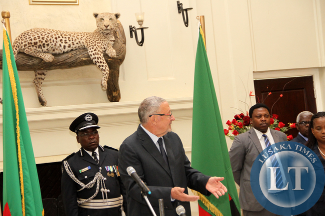 Dr Guy Scott-Edgar Lungu 03 Acting President Dr Guy Scott during the swearing -in-ceremony of four High Court Judges on November 25,2014 -Picture by THOMAS NSAMA