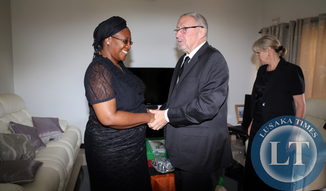 Dr Guy Scott Greets Dr Kaseba Sata during the Requim Mass For the Late President at Chestone Cathoric Church -6422