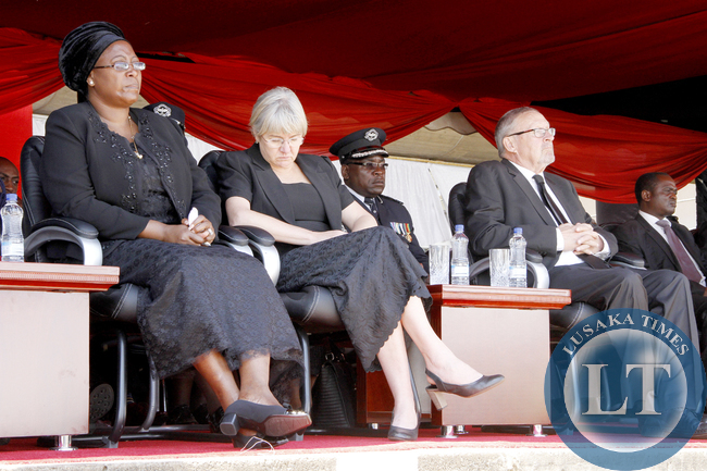 Acting President Dr Guy Scott with Wife Charlotte and First Lady Dr Christine Kaseba during the Interdenominational Thanks giving requiem church service of President Sata at Parliament in Lusaka on November 10,2014 -Picture by THOMAS NSAMA