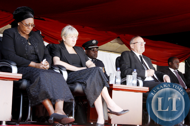 Acting President Dr Guy Scott with Wife Charlotte and First Lady Dr Christine Kaseba during the Interdenominational Thanks giving requiem church service of President Sata at Parliament in Lusaka on November 10,2014 -Picture by THOMAS NSAMA