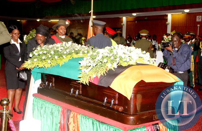 First Lady Dr Kaseba during a wreath laying ceremony at Mulungushi International Conference Centre on November 1,2014 -Picture by THOMAS NSAMA
