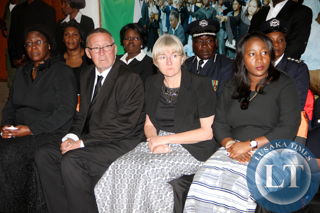 First Lady Dr Christine Kaseba with Acting President Dr Guy Scott, Charlotte Scott and President Sata's daughter Mwelwa during a wreath laying ceremony at Mulungushi International Conference Centre on November 1,2014 -Picture by THOMAS NSAMA