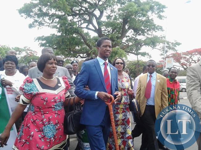 Edgar Lungu on his way to file his nomination at Cabinet Office escorted by MPs, Cabinet and Deputy Ministers and Central Committee members.