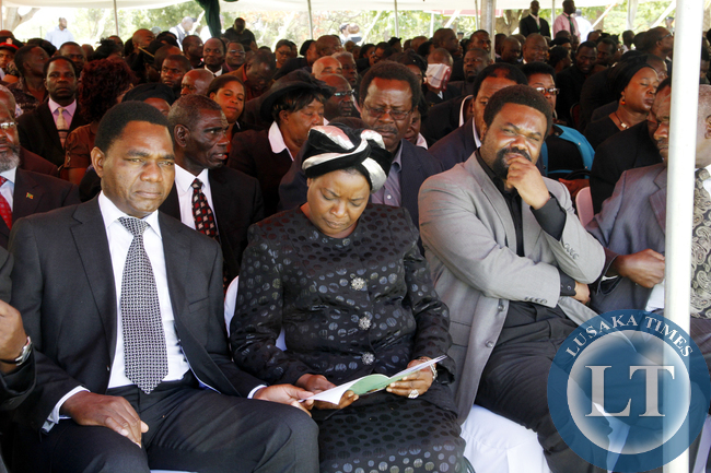 UPND president Hakainde Hichilema during the Interdenominational Thanks giving requiem church service of President Sata at Parliament in Lusaka on November 10,2014 -Picture by THOMAS NSAMA