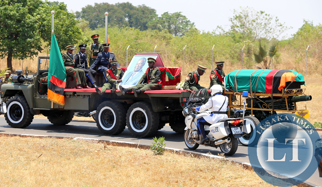 President Michael Sata body being driven from KK International airport