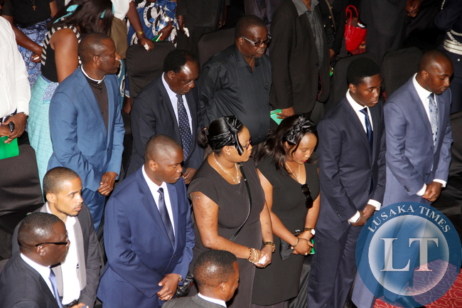 President Sata's family during his Body viewing ceremony at Mulungushi International Conference Centre -Picture by THOMAS NSAMA