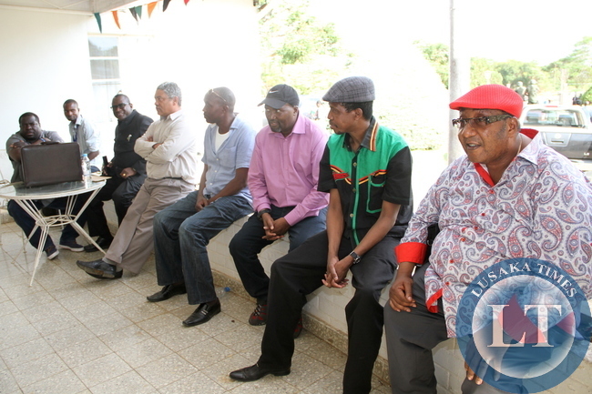 PF Presidential Hopefuls Chishimba Kambwili, Wylbur Simuusa,Given Lubinda, Edgar Lungu and Geoffrey Bwalya Mwamba at Presidential Lodge in Kabwe