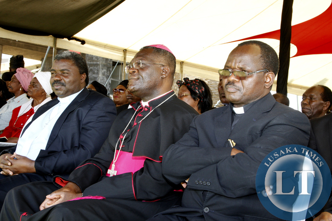 ICOZ Bishop Masupa , Catholic Diocese of Ndola Bishop Banda during the Interdenominational Thanks giving requiem church service of President Sata at Parliament in Lusaka on November 10,2014 -Picture by THOMAS NSAMA