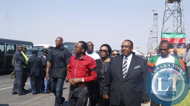 Former Defence miniter Geoffrey Mwamba and his wife at the at Kenneth Kaunda International Airport