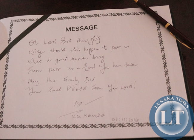 Former president Kaunda's message in the book of condolences