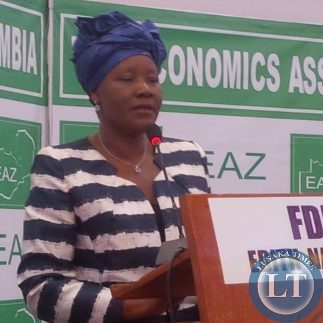 FDD leader Edith Nawakwi who offered to debate alone takes the podium