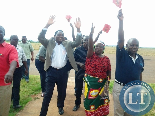 UPND leader Hakainde Hichilema upon arrival at Chipata airport