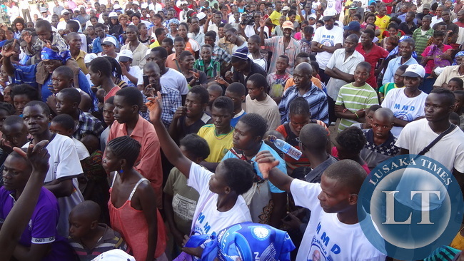 Part of the crowd listening attentively to Dr Mumba at the rally in Mongu
