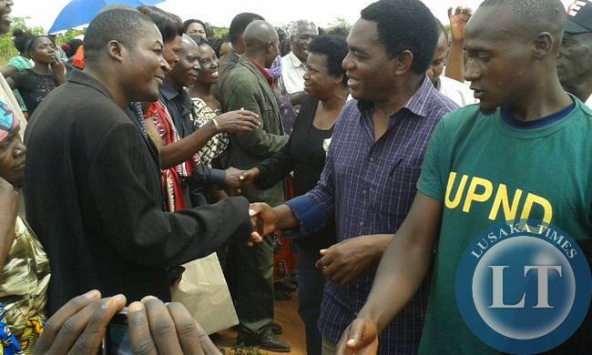UPND President Hakainde Hichilema interacts with his supporters in Kabwe