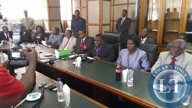 Cabinet Ministers at a media briefing
