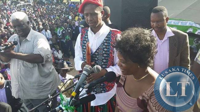 Mrs Lungu addresses the crowd at a PF rally to drum up support for the PF Presidential candidate in the 20th Jan.2015, Presidential By-Election Edgar Lungu