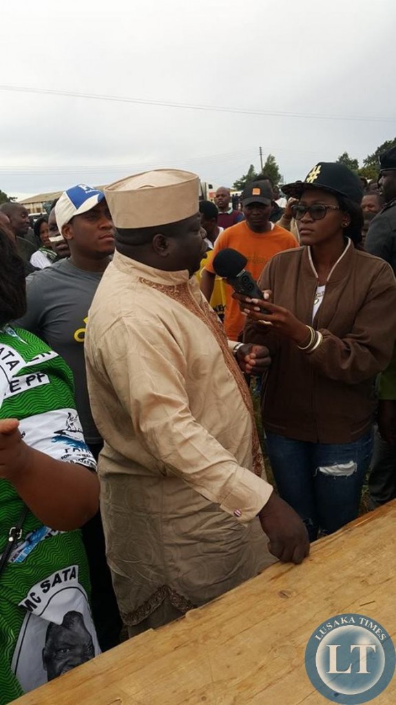 Kambwili giving an interview at the rally