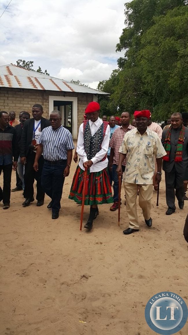 Hon Edgar Lungu leaves the Limulunga Palace after a visit with the Kuta and The Litunga