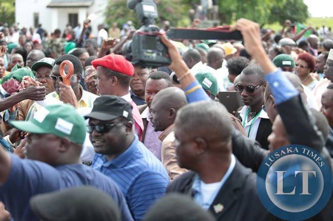 Hon Edgar Lungu leaves the Limulunga Palace after a visit with the Kuta and The Litunga