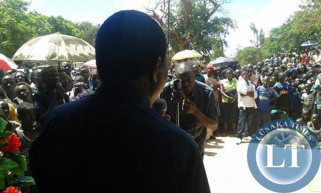 United Party for National Development (UPND)'s Presidential Candidate Hakainde Hichilema addresses a rally at Chinsali's Presidential Park.
