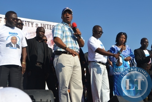 MOVEMENT for Multiparty Democracy (MMD) President Nevers Mumba addressing a rally in Kitwe
