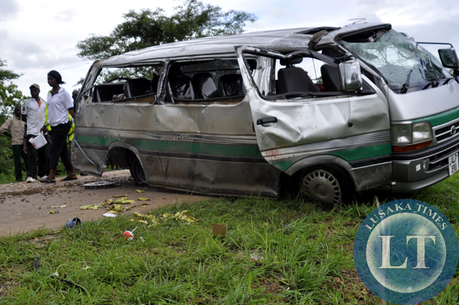 A private minibus in which six people died following a accident that overturned several times after a tyre burst in Nyimba