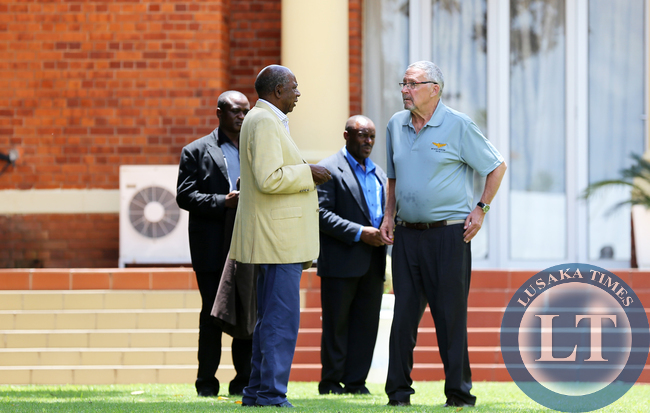 Dr Guy Scott with Finance Minister Mr Chikwanda State house Golf Tournment on Sunday -Picture y Eddie Mwanaleza.