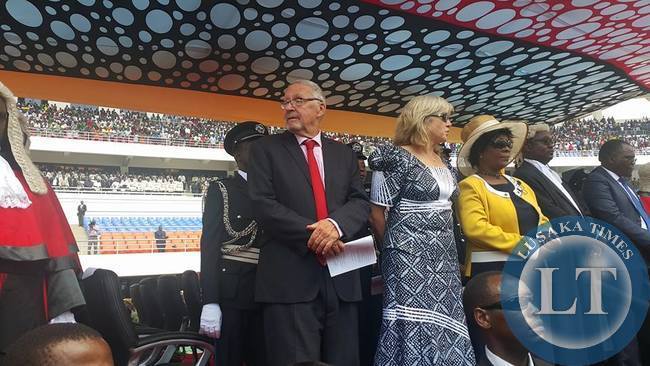 Guy Scott with his Wife and Edgar Lungu wife (in yellow) at the Hereos Stadium