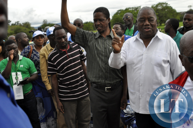 Former president Rupiah Banda and Edgar Lungu captured at a political rally in Chipata on Tuesday.