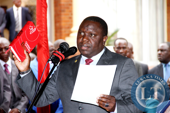 Foreign affairs minister Harry Kalaba during the Swearing-in-Ceremony at State House on January 26,2015 -Picture by THOMAS NSAMA