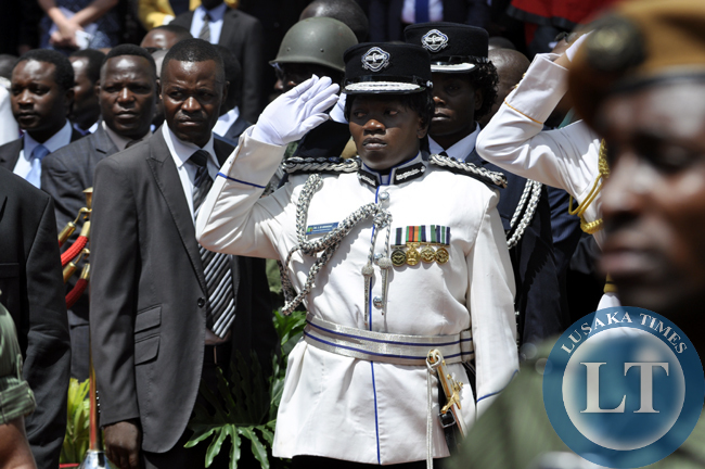 Inspector General of Police Stella Libongani salutes during President Lungu's innauguration
