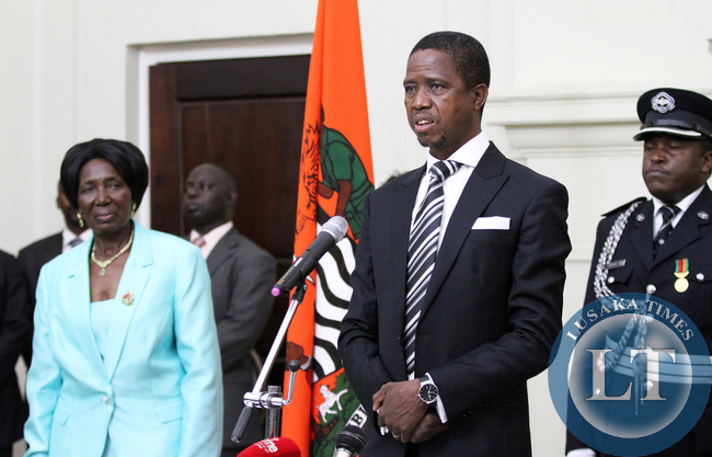 President Edgah Lungu with Vice President Mrs Inonge Wina at Statehouse Swearing in ceremony on wednesday 28-01-20-25.Picture by Eddie Mwanaleza.