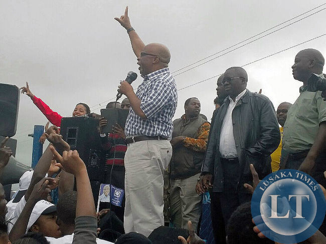 Nevers Mumba addressing the crowd in Kabwe