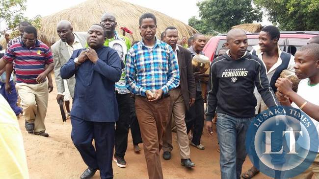 Patriotic Front (PF) President,Hon.Edgar Chagwa Lungu addresses a rally in Lupiya in Luapula Province of Zambia