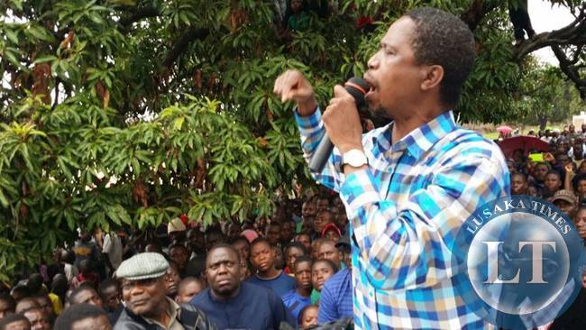 Patriotic Front (PF) President,Hon.Edgar Chagwa Lungu greets his supporters in Nchelenge on Sunday