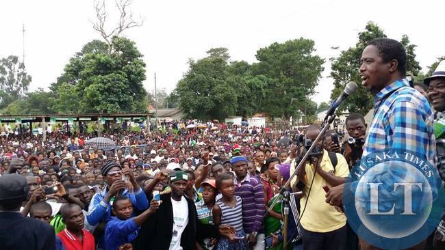 Patriotic Front (PF) President,Hon.Edgar Chagwa Lungu addresses a rally in Lupiya in Luapula Province of Zambia