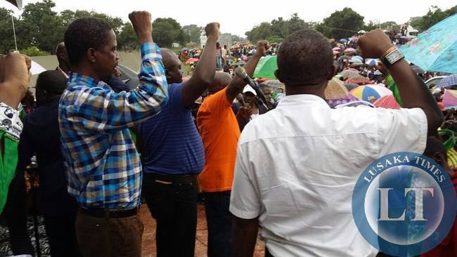 Patriotic Front (PF) President,Hon.Edgar Chagwa Lungu addresses a rally in Lupiya in Luapula Province of Zambia