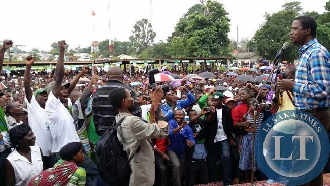 Patriotic Front (PF) President,Hon.Edgar Chagwa Lungu addresses a rally in Lupiya in Luapula Province of Zambia