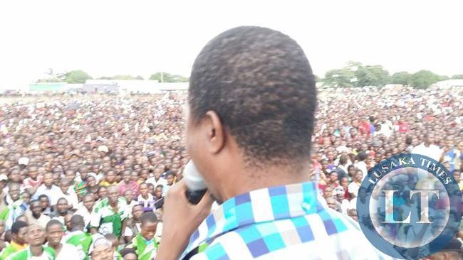 Patriotic Front (PF) President,Hon.Edgar Chagwa Lungu addresses a rally in Lupiya in Luapula Province of Zambia