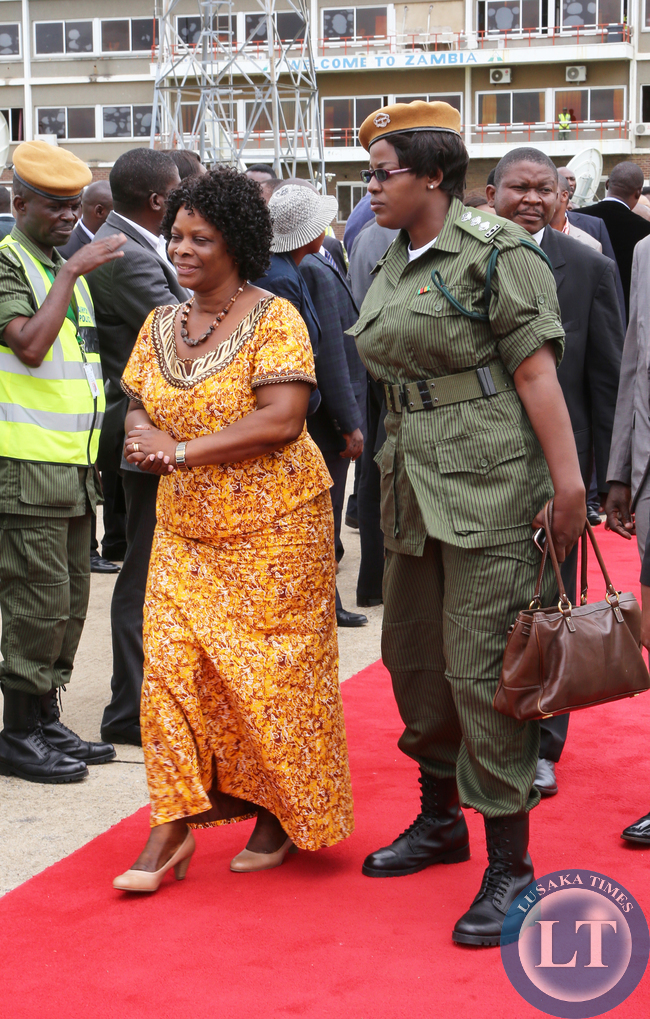 First Lady Mrs Ester Lungu at KK internatioanal airport she accompanied her Husdand President Lungu/Picture by EDDIE MWANALEZA/STATEHOUSE.