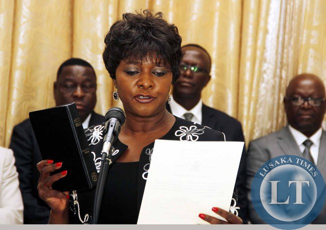 Commerce minister Margaret Mwanakatwe during the Swearing-In-Ceremony at State House on February 3,2015 -Picture by THOMAS NSAMA