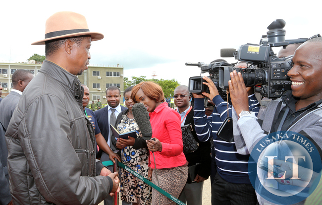 President Edgah Lungu talks to the Media at KK internatioanl airport in Lusaka Before he left for working Holiday in Mfuwe on 04-01-2015 PICTURE BY EDDIE MWANALEZA/STATEHOUSE.