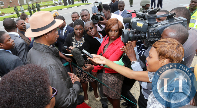 President Edgah Lungu talks to the Media at KK internatioanl airport in Lusaka Before he left for working Holiday in Mfuwe on 04-01-2015 PICTURE BY EDDIE MWANALEZA/STATEHOUSE.