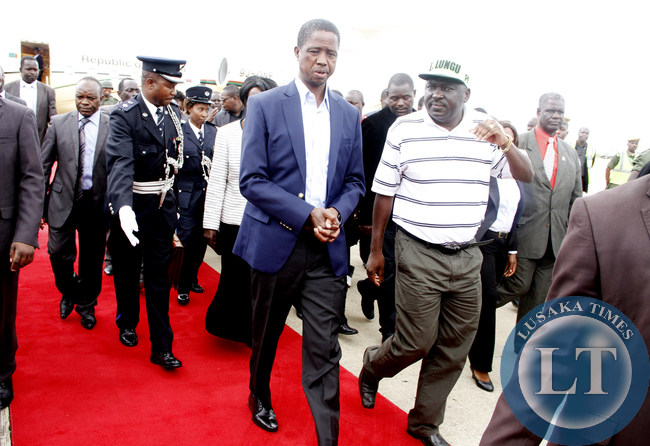 President Edgar Lungu on arrival at Kenneth Kaunda International Airport from Addis Ababa where he attended the African Union Summit on 1st January 2015 --Picture by THOMAS NSAMA